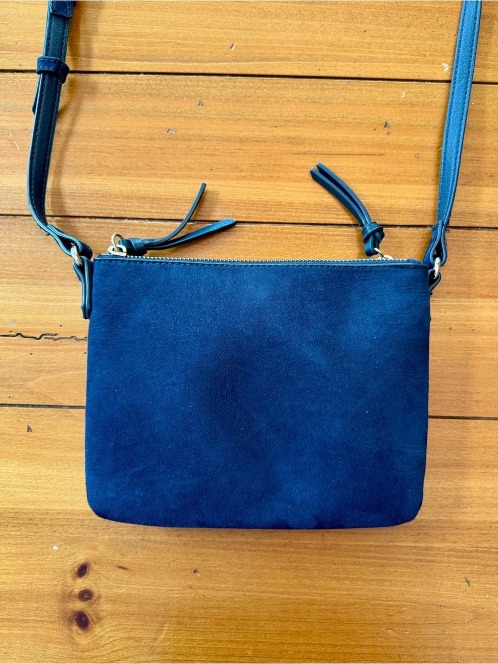 VINTAGE Y2K Gap Double Compartment Navy Blue Leather/Suede Crossbody Purse - Picture 2 of 9